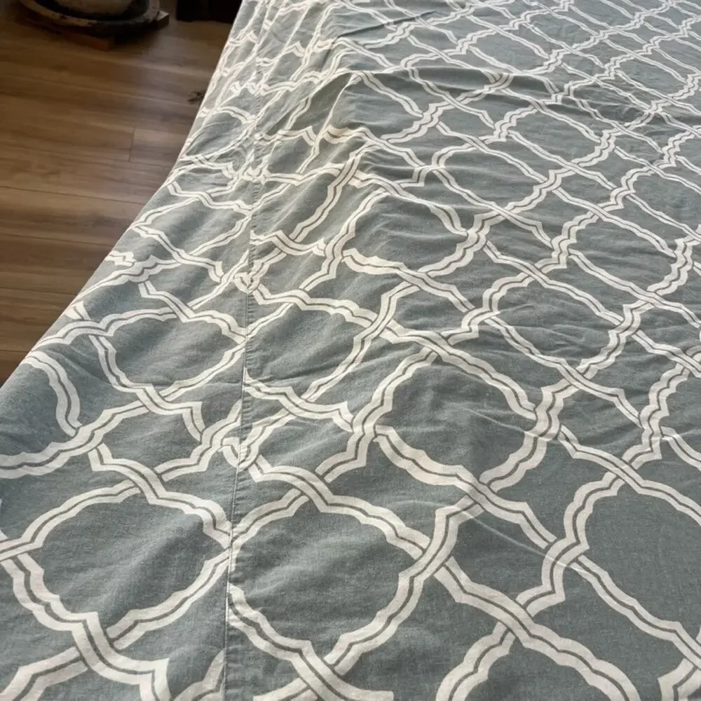 Pottery Barn Duvet Cover King Kendra Trellis Pattern Blue & White Linen Cotton